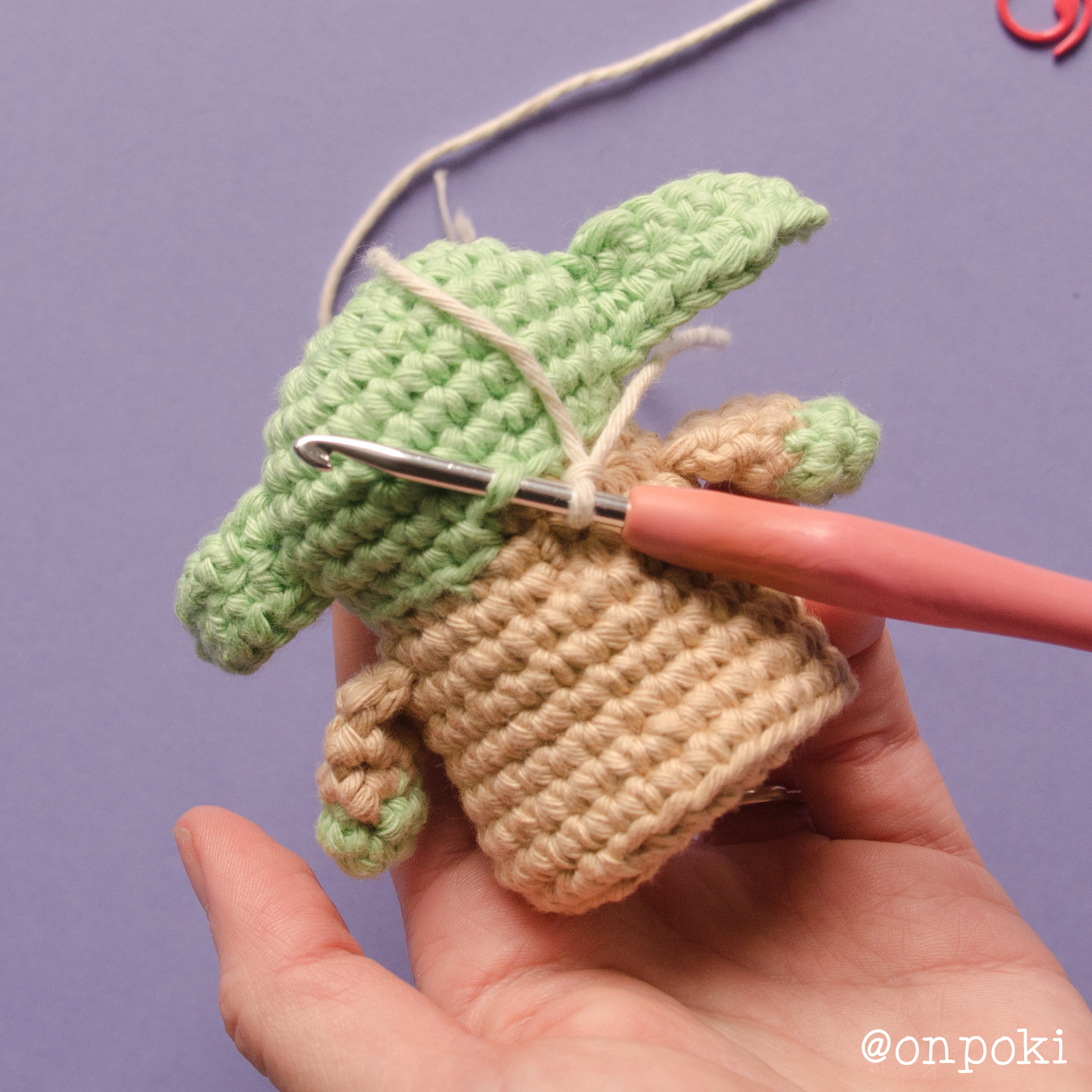 Starting the high collar using front loops from round 10